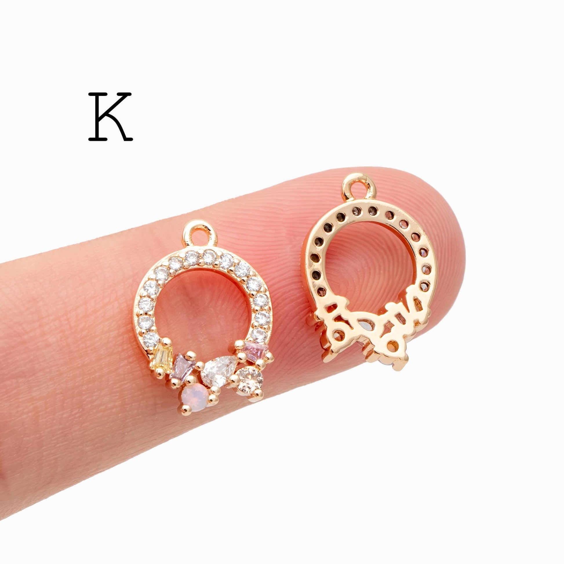 4pcs CZ Pave Christmas Charms: 18K Gold Plated Brass, DIY Jewelry Making, (GB-713)