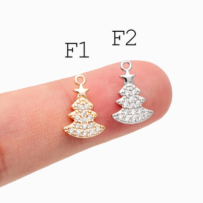 4pcs CZ Pave Christmas Charms: 18K Gold Plated Brass, DIY Jewelry Making, (GB-713)