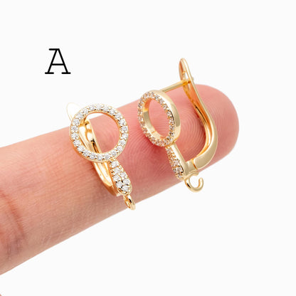 4pcs CZ Pave Gold Click-in Style Leverback Earring, Gold Plated Brass Earring Findings (GB-3002)