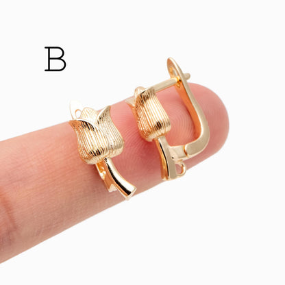 4pcs CZ Pave Gold Click-in Style Leverback Earring, Gold Plated Brass Earring Findings (GB-3002)