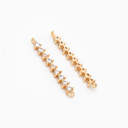 4pcs CZ Pave Bar Connector 20mm, Real Gold plated Brass, Cubic Zirconia Stick Charms (GB-1143-B)