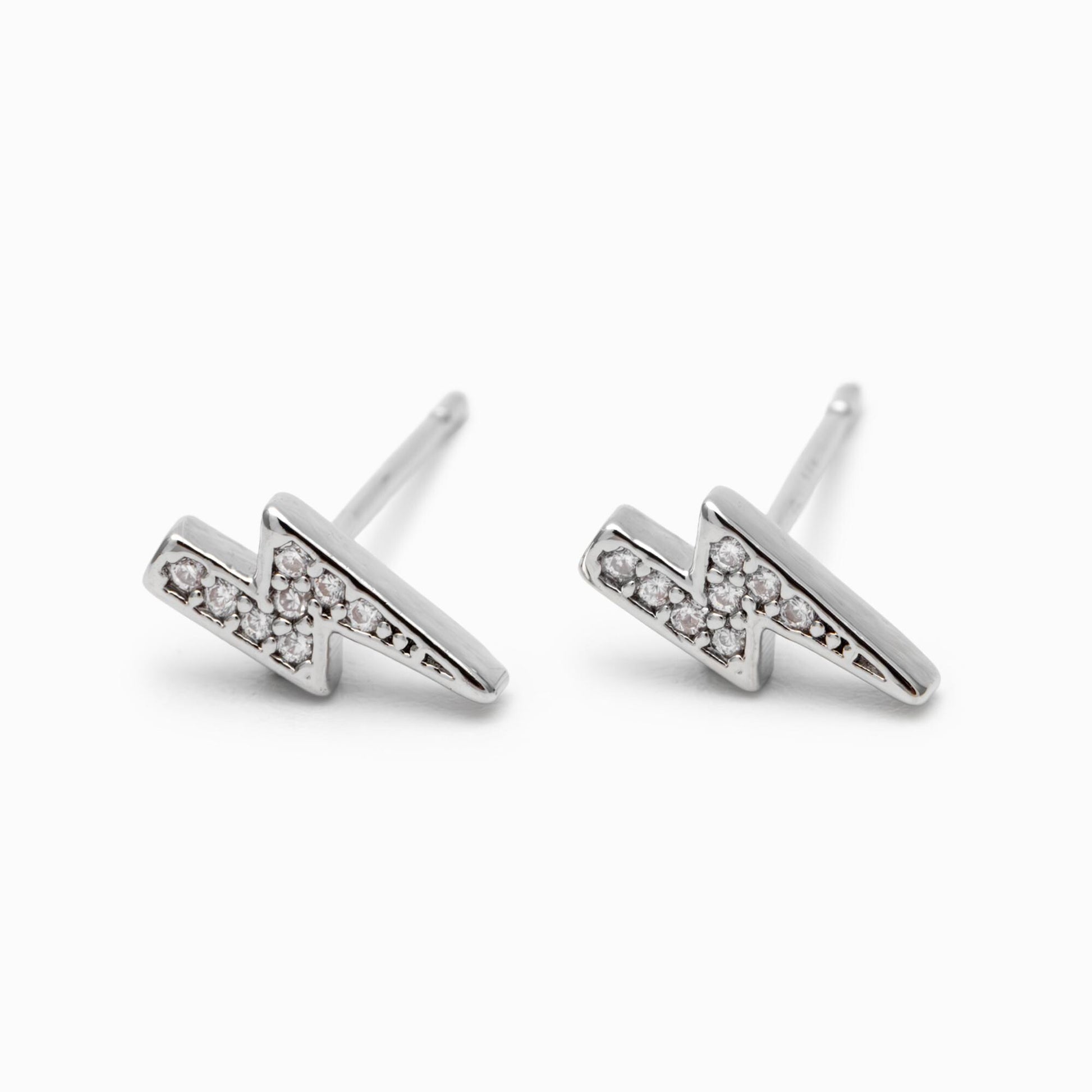 10pcs CZ pave Gold/ Silver Lightning Stud Earrings, Real Gold/ Rhodium Plated Brass, Minimalist Earrings (#GB-4690)