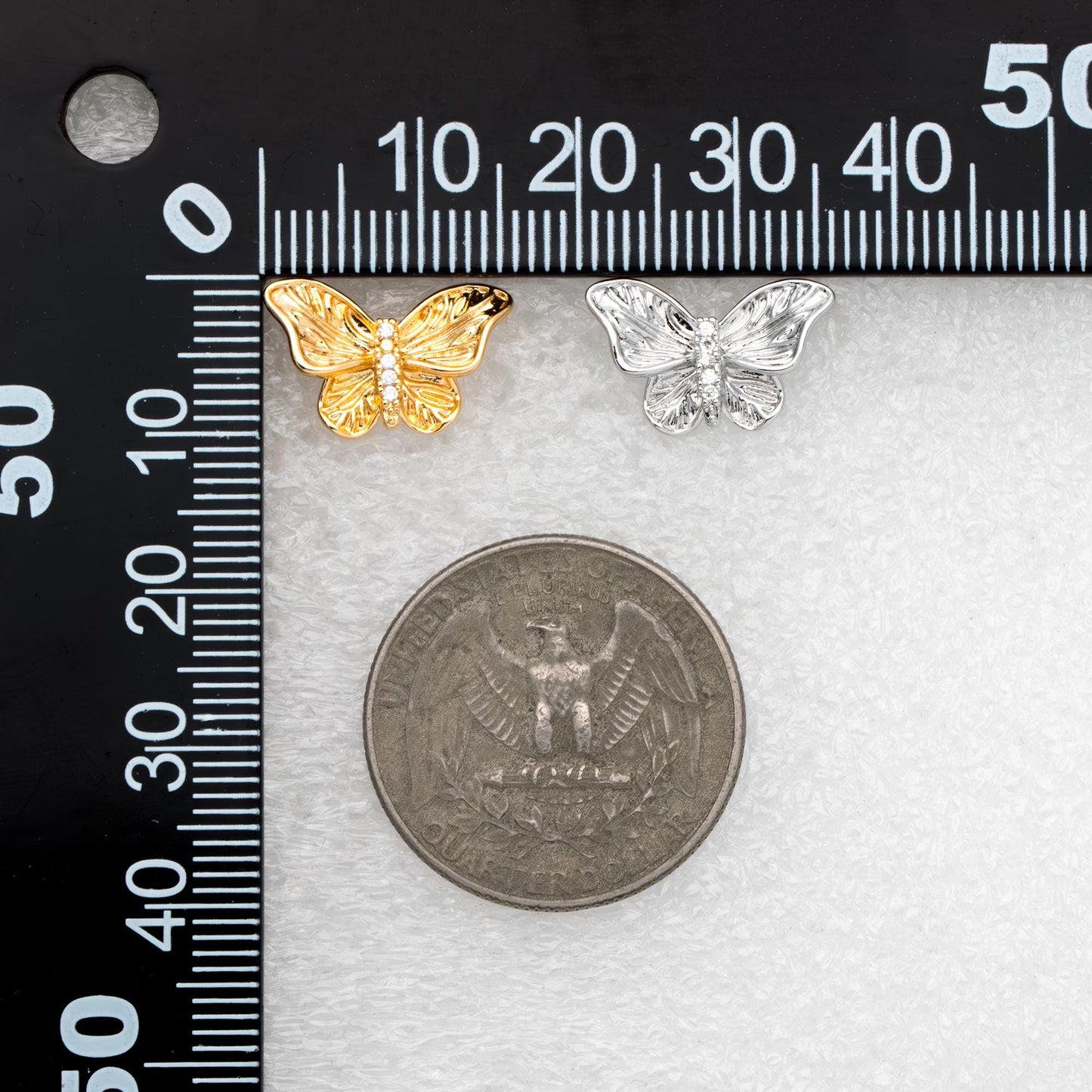 4pcs CZ pave Gold/ Silver Butterfly Stud Earrings, Gold/ Rhodium plated Brass, Jewelry Supplies (GB-4691)