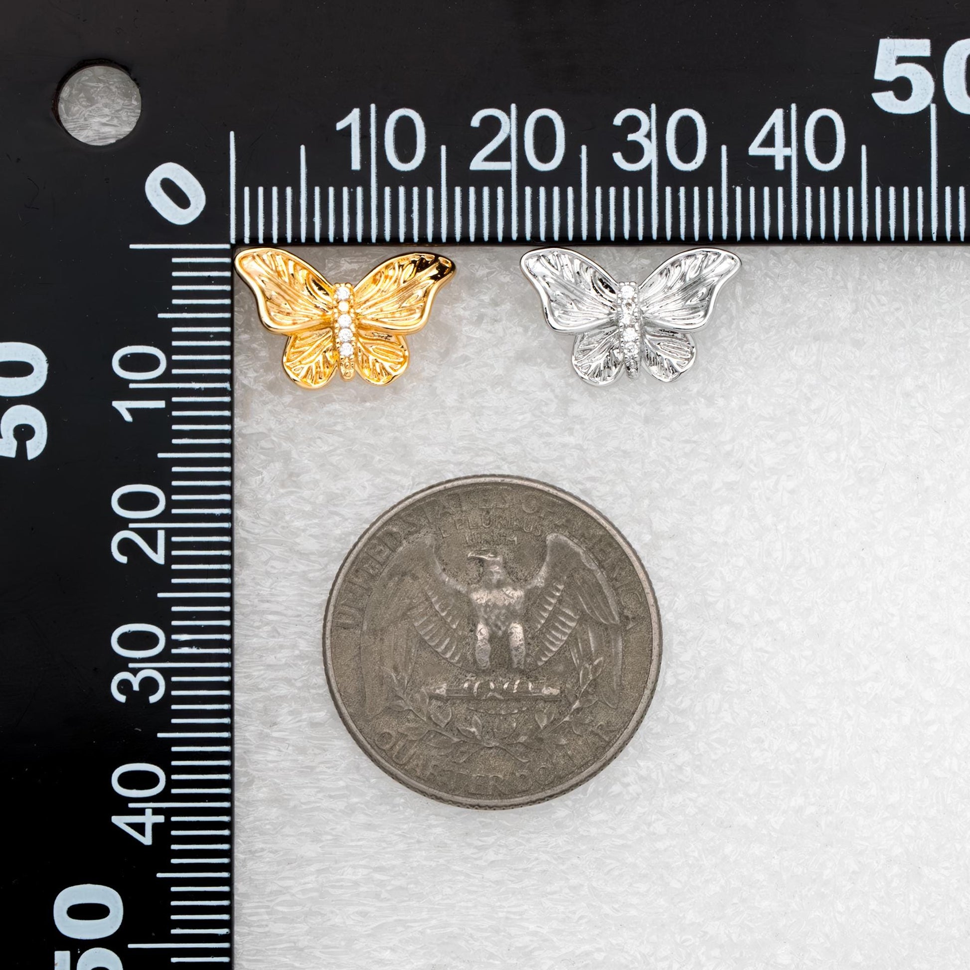 4pcs CZ pave Gold/ Silver Butterfly Stud Earrings, Gold/ Rhodium plated Brass, Jewelry Supplies (GB-4691)