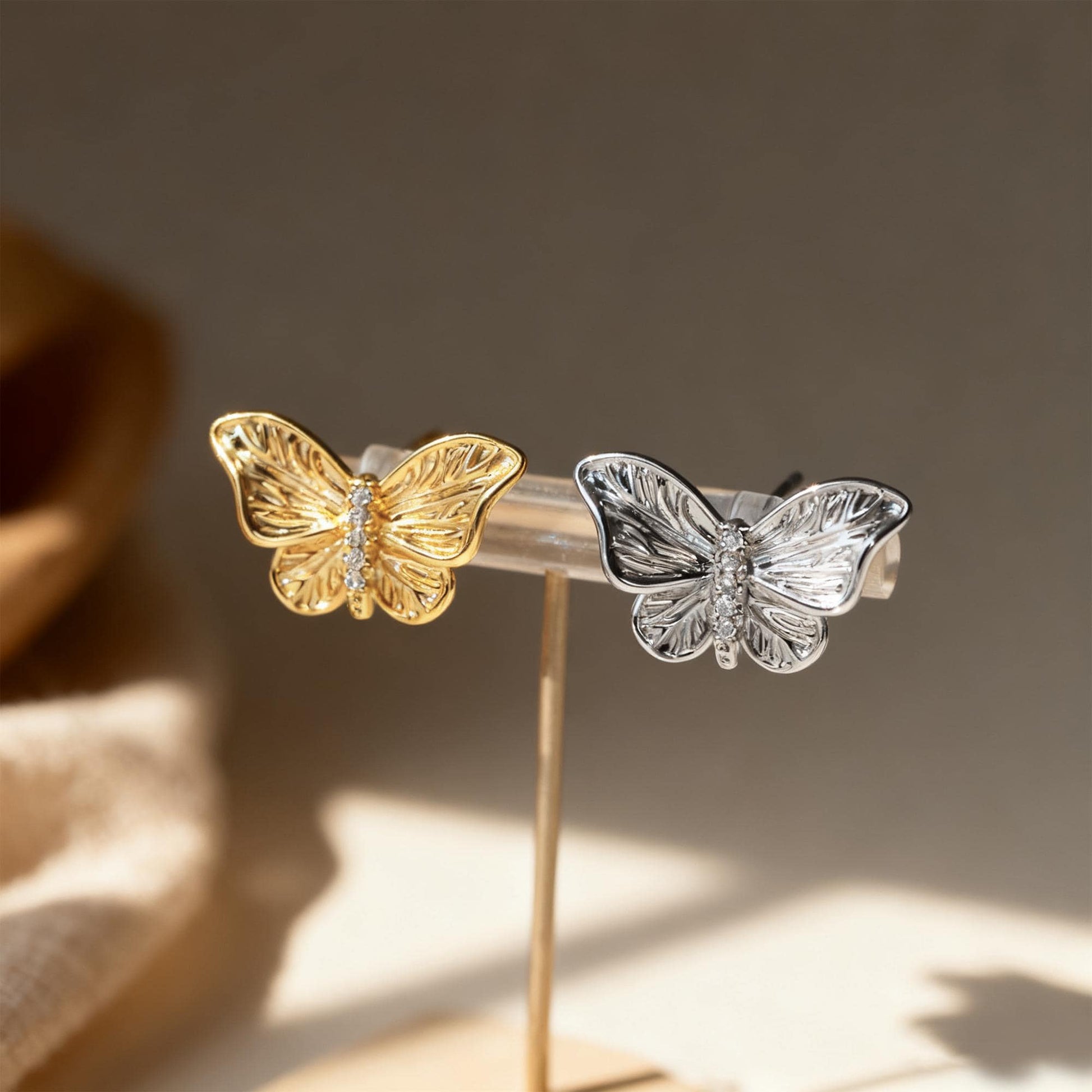 4pcs CZ pave Gold/ Silver Butterfly Stud Earrings, Gold/ Rhodium plated Brass, Jewelry Supplies (GB-4691)