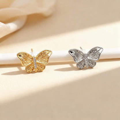 4pcs CZ pave Gold/ Silver Butterfly Stud Earrings, Gold/ Rhodium plated Brass, Jewelry Supplies (GB-4691)