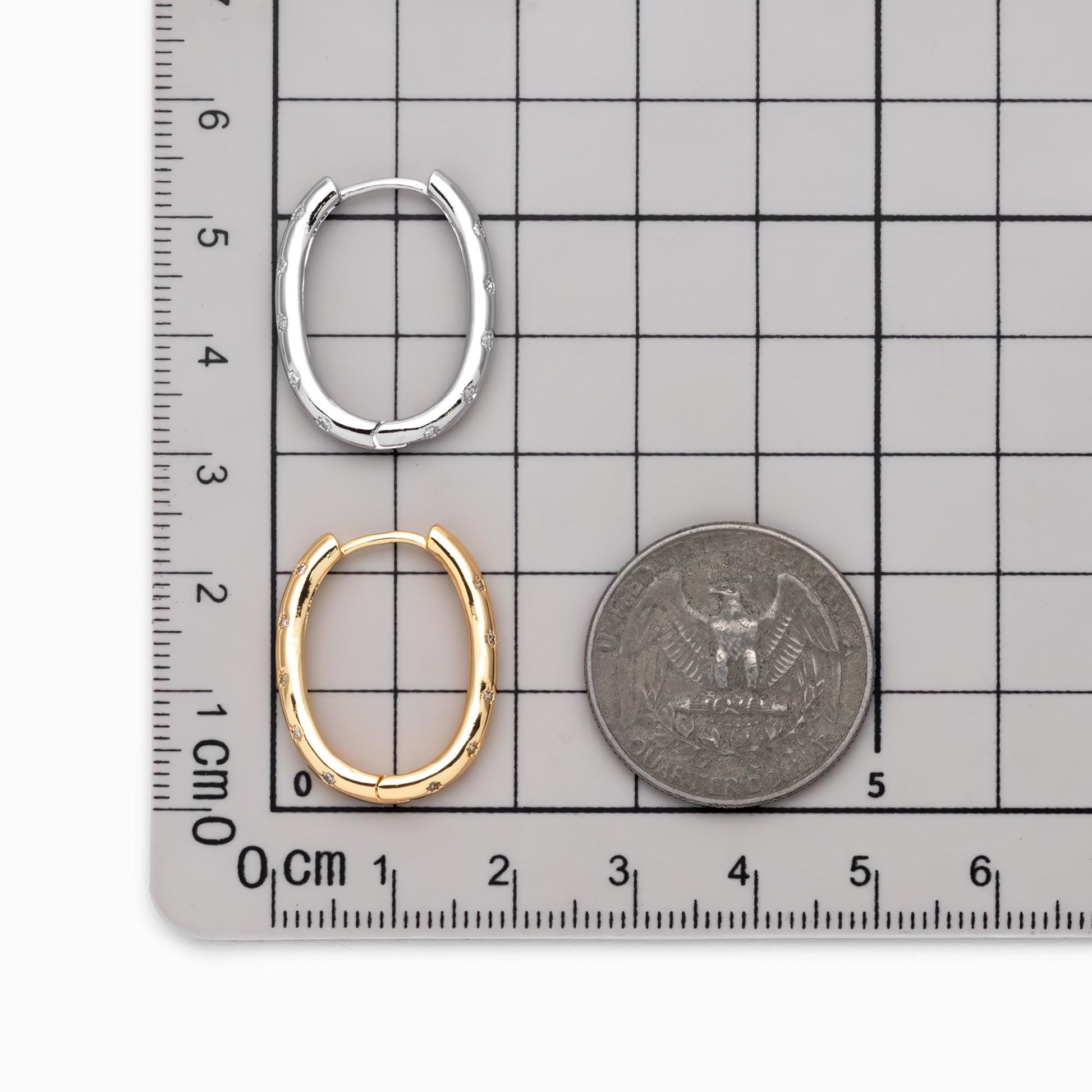 4pcs CZ Pave Gold/ Silver Oval Hoop Earrings, 18K Real Gold/ Rhodium plated Brass, Dainty Geometric Earring Hoops (GB-4692)