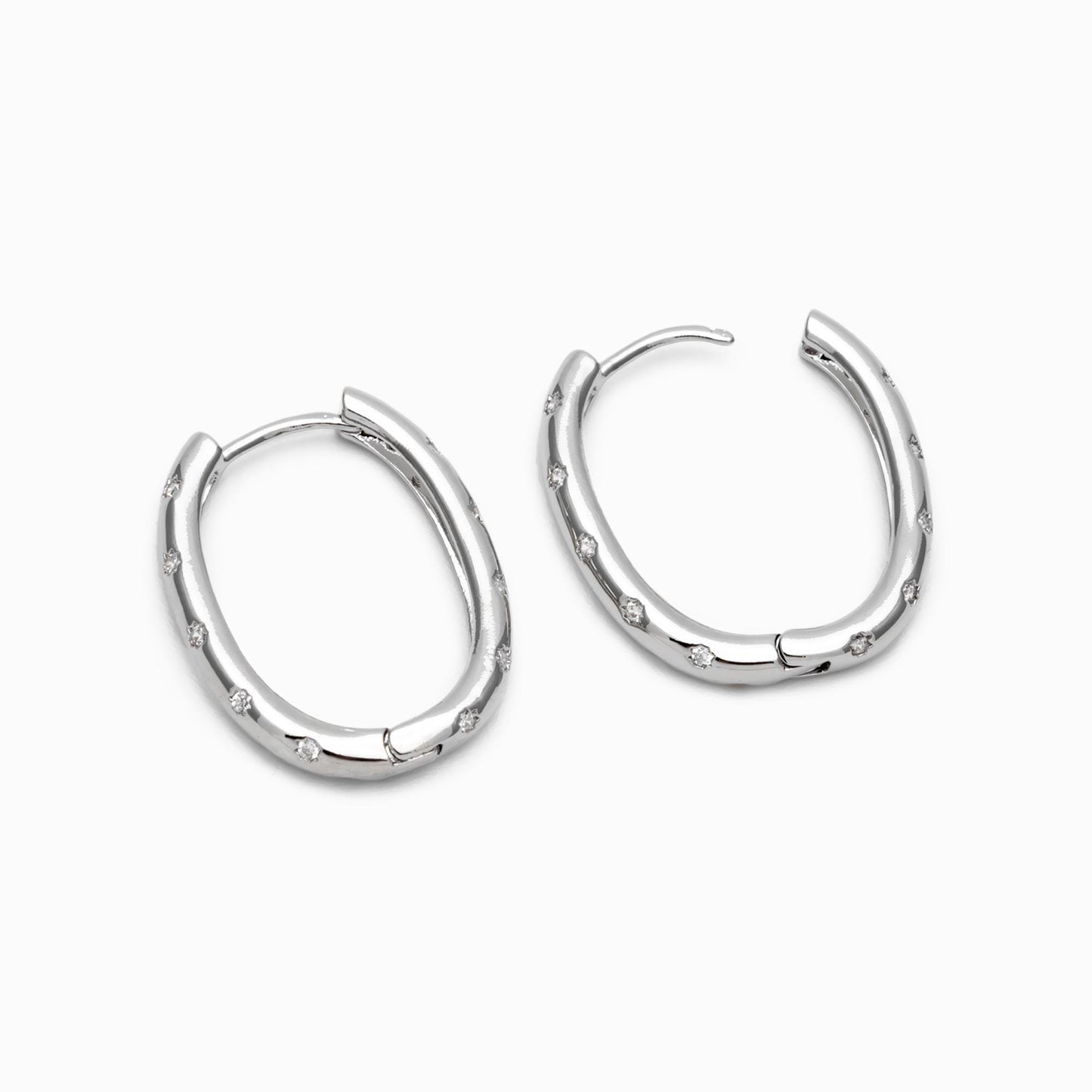4pcs CZ Pave Gold/ Silver Oval Hoop Earrings, 18K Real Gold/ Rhodium plated Brass, Dainty Geometric Earring Hoops (GB-4692)
