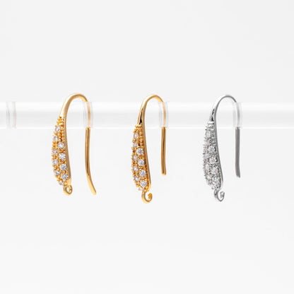 10pcs CZ Pave Gold Earring Hook with Loop, 19x9mm, 18K Gold plated Brass Earwires, Shiny Earring Components Wholesale (GB-1447)