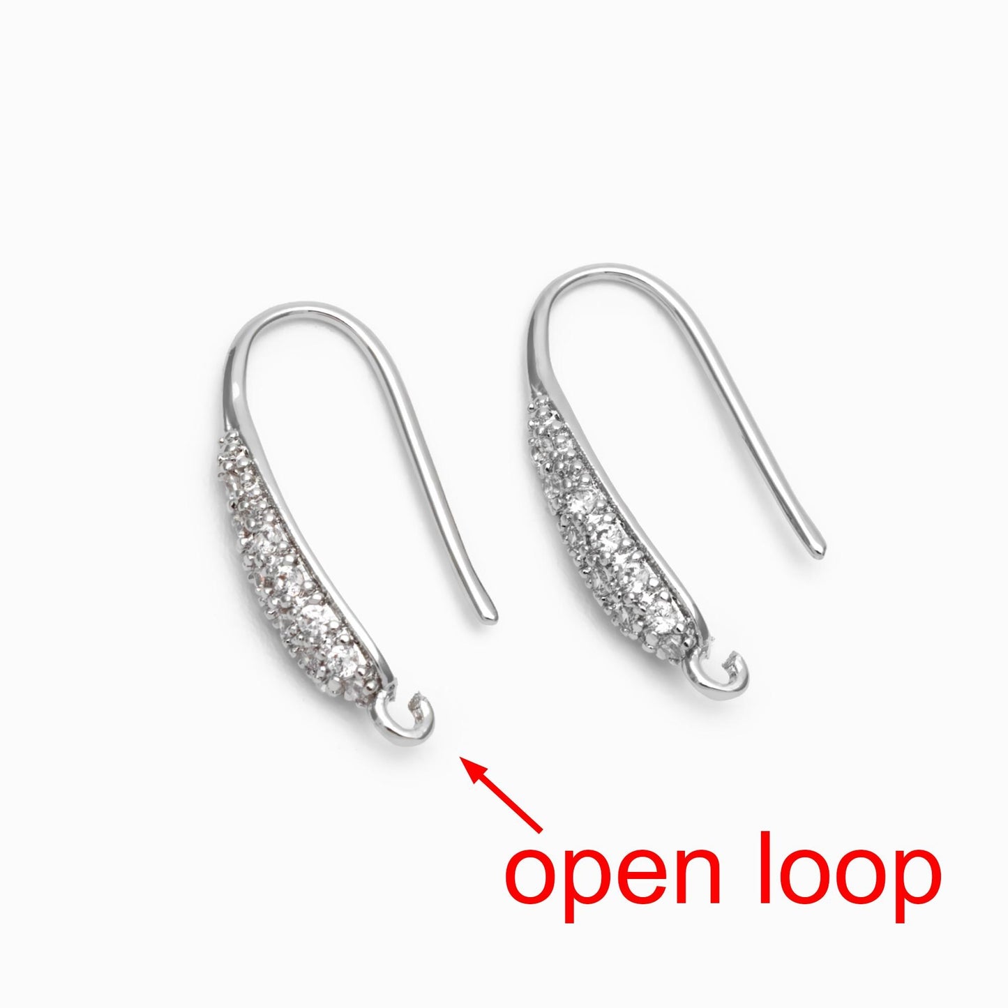 10pcs CZ Pave Gold Earring Hook with Loop, 19x9mm, 18K Gold plated Brass Earwires, Shiny Earring Components Wholesale (GB-1447)