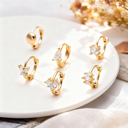 4pcs CZ Pave Hoop Earrings, Dainty Huggie Earrings, Minimalist Earring, Small Gold Hoops Earring (GB-3467)