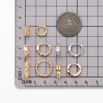 4pcs Gold/ Rhodium plated Hoop Earrings, CZ Pave Huggies (GB-3020)