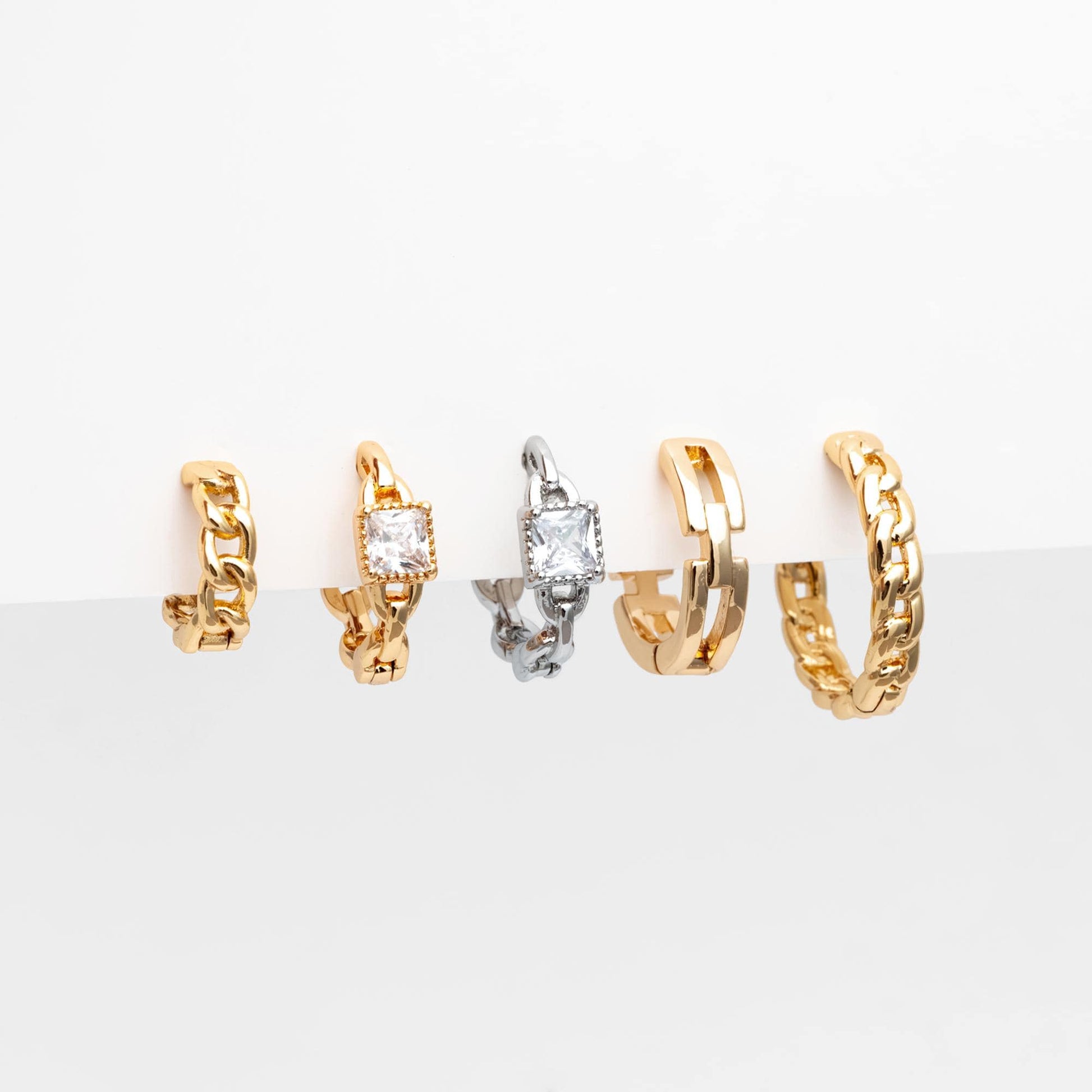 4pcs Gold/ Rhodium plated Hoop Earrings, CZ Pave Huggies (GB-3020)