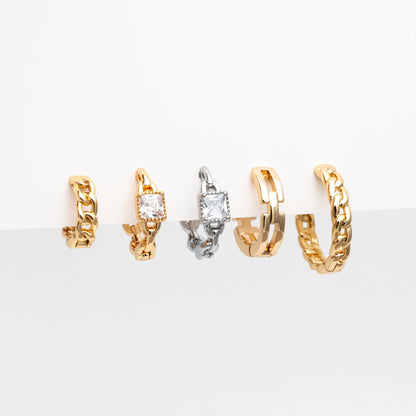 4pcs Gold/ Rhodium plated Hoop Earrings, CZ Pave Huggies (GB-3020)