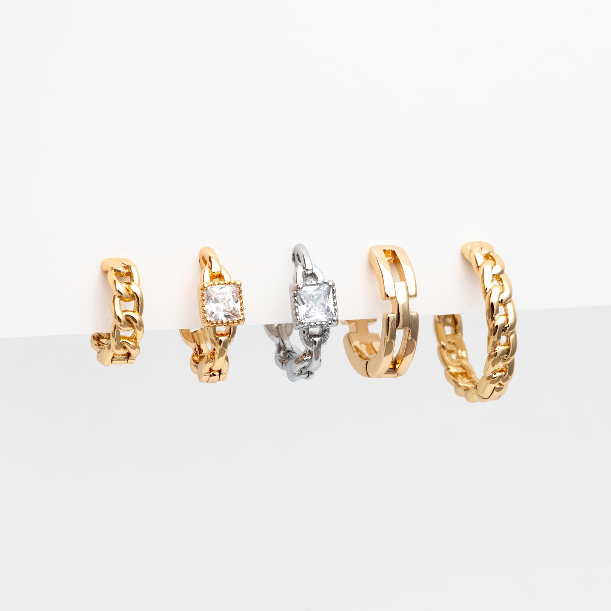 4pcs Gold/ Rhodium plated Hoop Earrings, CZ Pave Huggies (GB-3020)