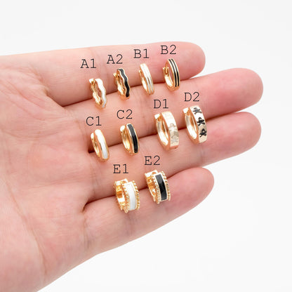 4pcs Enamel Hoop Earrings, 18K Gold plated Brass, Minimalist Circle Huggies (GB-3717)