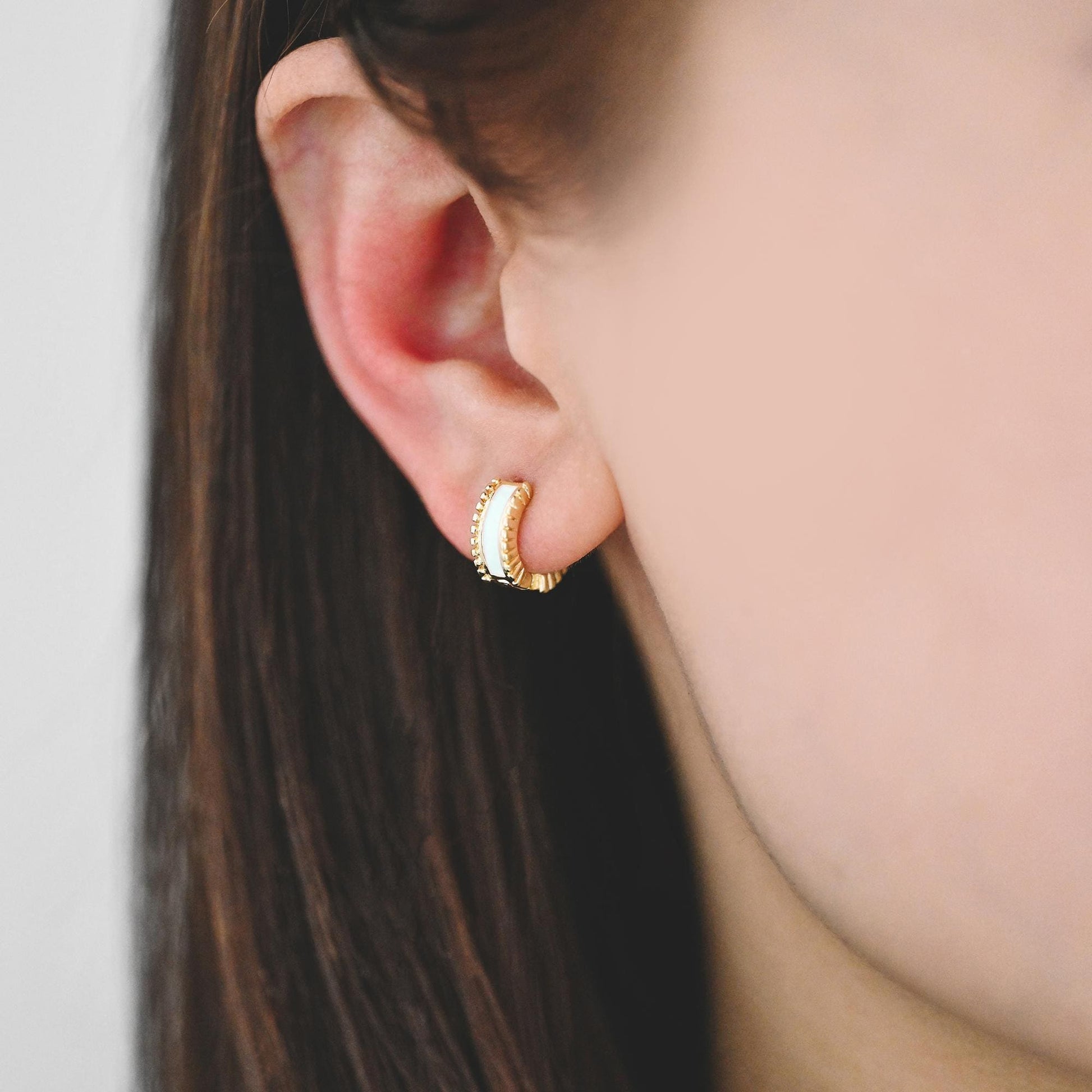 4pcs Enamel Hoop Earrings, 18K Gold plated Brass, Minimalist Circle Huggies (GB-3717)