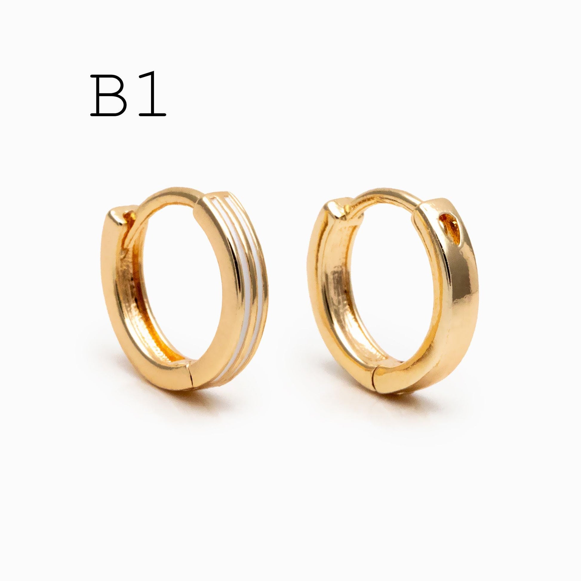 4pcs Enamel Hoop Earrings, 18K Gold plated Brass, Minimalist Circle Huggies (GB-3717)