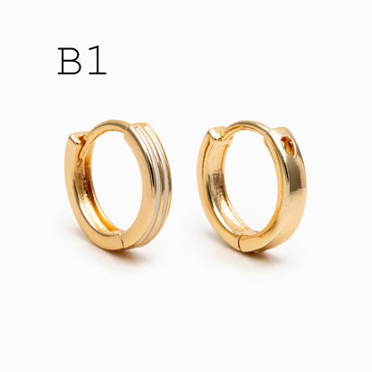 4pcs Enamel Hoop Earrings, 18K Gold plated Brass, Minimalist Circle Huggies (GB-3717)
