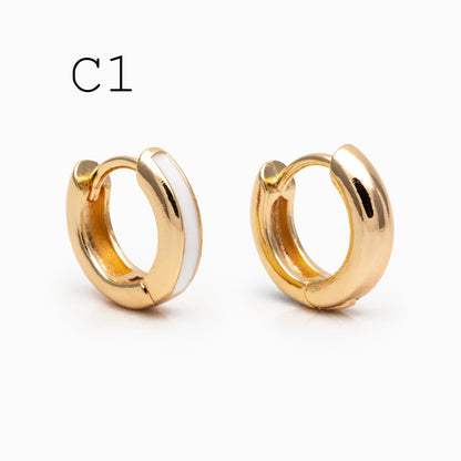 4pcs Enamel Hoop Earrings, 18K Gold plated Brass, Minimalist Circle Huggies (GB-3717)
