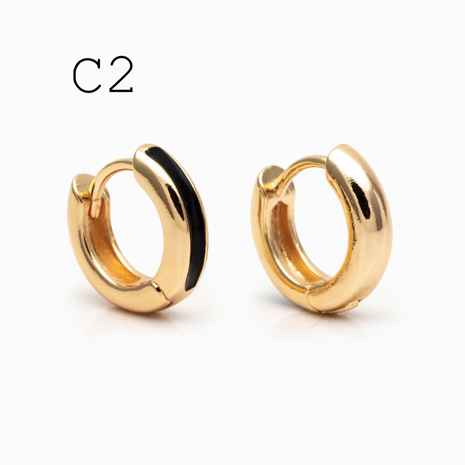 4pcs Enamel Hoop Earrings, 18K Gold plated Brass, Minimalist Circle Huggies (GB-3717)