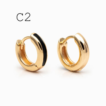 4pcs Enamel Hoop Earrings, 18K Gold plated Brass, Minimalist Circle Huggies (GB-3717)