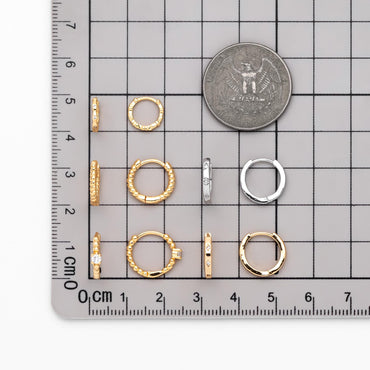 4pcs Minimalist Hoop Earrings, Gold/ Rhodium plated Huggie Earrings, Circle Earring (GB-2815)