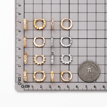4pcs CZ Pave Gold/ Rhodium plated Hoop Earrings, Dainty Round Huggie Earrings, Minimalist Circle Earring (GB-3826)