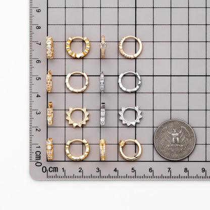 4pcs CZ Pave Gold/ Rhodium plated Hoop Earrings, Dainty Round Huggie Earrings, Minimalist Circle Earring (GB-3826)