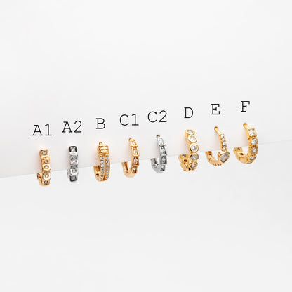 4pcs CZ Pave Gold/ Rhodium plated Hoop Earrings, Dainty Round Huggie Earrings, Minimalist Circle Earring (GB-3826)