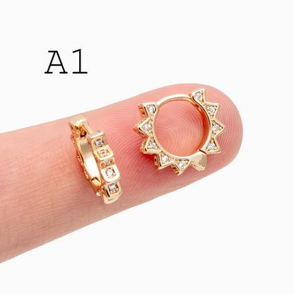 4pcs CZ Pave Gold/ Rhodium plated Hoop Earrings, Dainty Round Huggie Earrings, Minimalist Circle Earring (GB-3826)