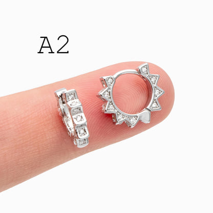 4pcs CZ Pave Gold/ Rhodium plated Hoop Earrings, Dainty Round Huggie Earrings, Minimalist Circle Earring (GB-3826)