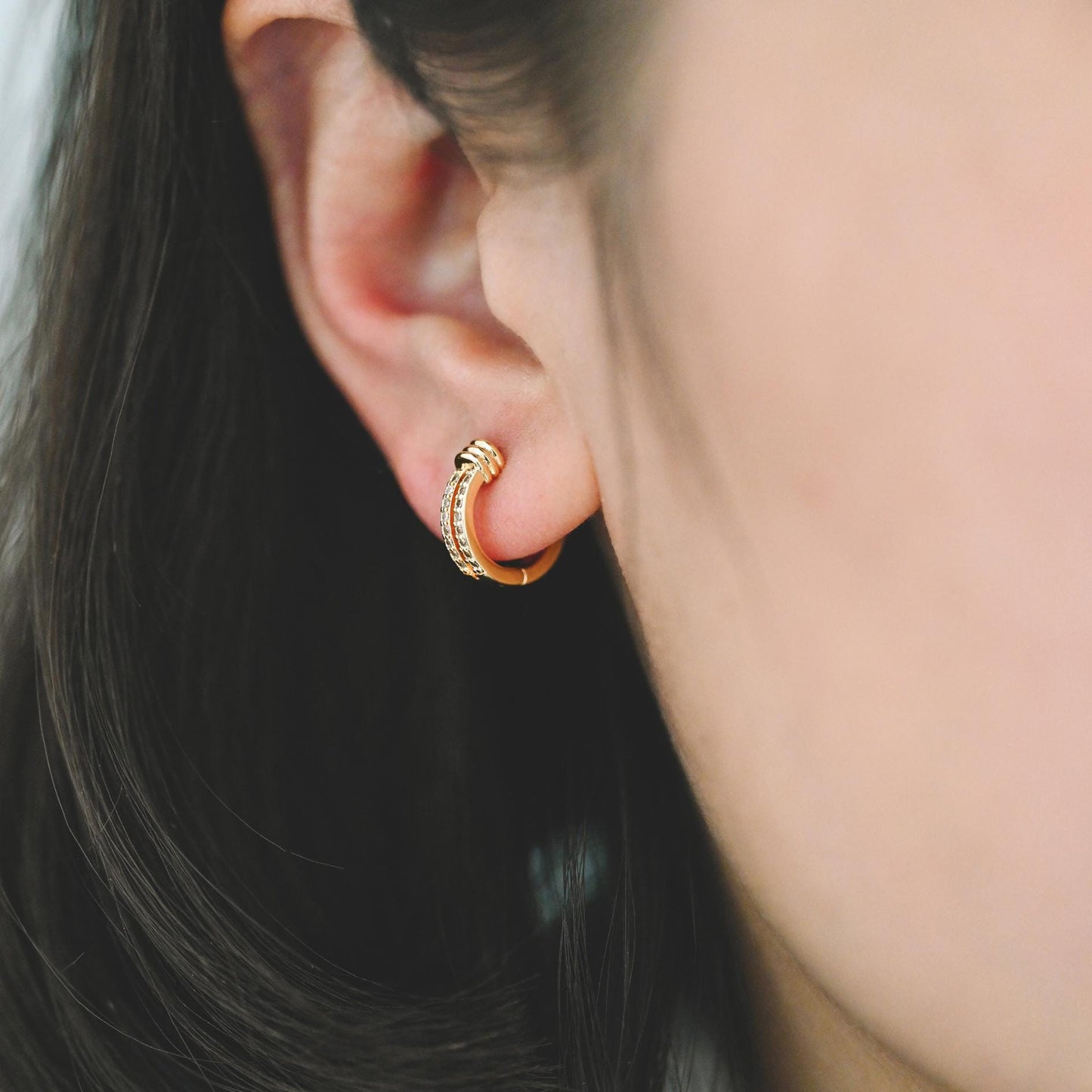 4pcs CZ Pave Gold/ Rhodium plated Hoop Earrings, Dainty Round Huggie Earrings, Minimalist Circle Earring (GB-3826)