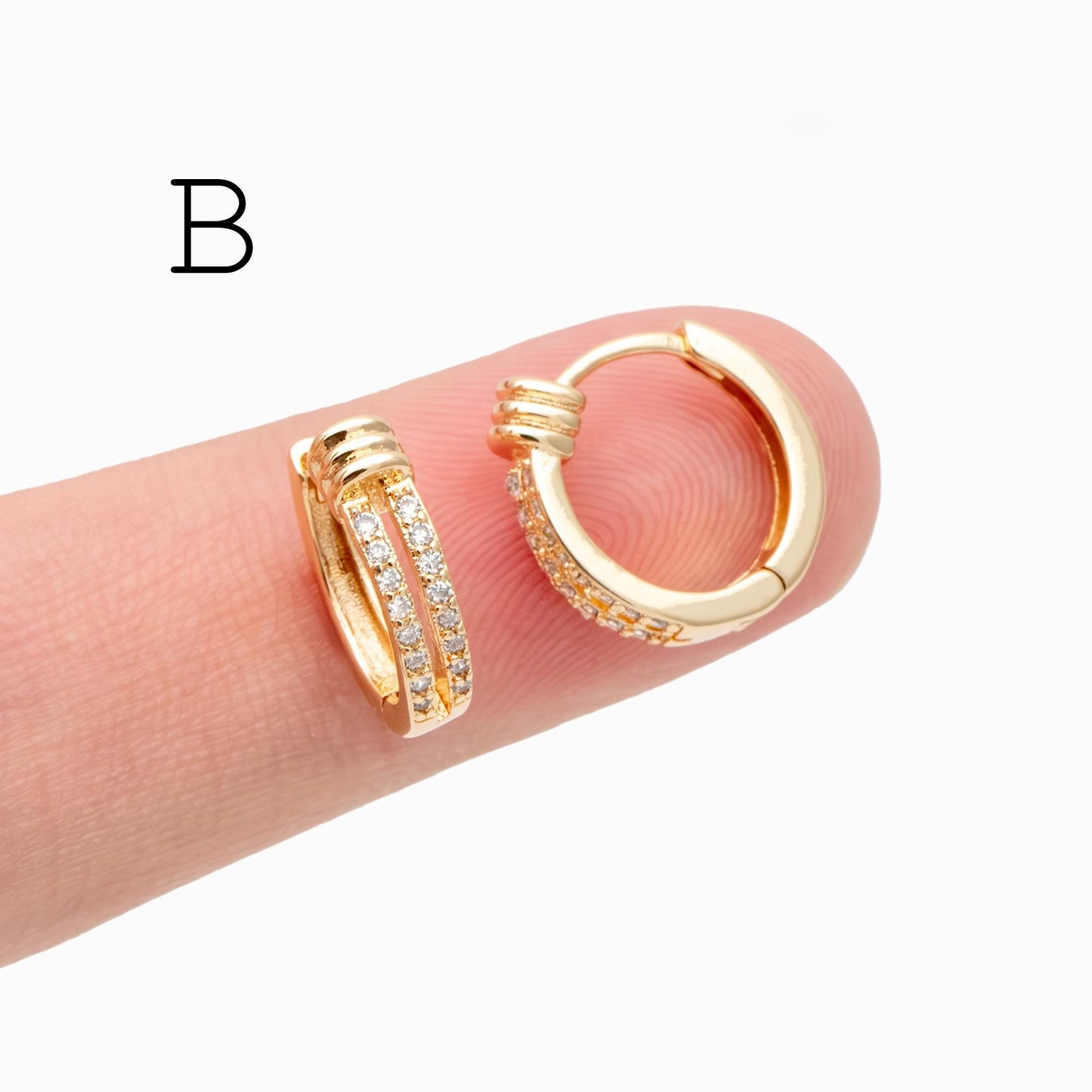 4pcs CZ Pave Gold/ Rhodium plated Hoop Earrings, Dainty Round Huggie Earrings, Minimalist Circle Earring (GB-3826)