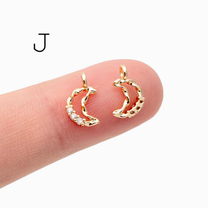 10pcs Gold/ Silver tone Moon Charms , 18K Gold/ Rhodium plated Brass, Moon Connector Pendants (GB-618)