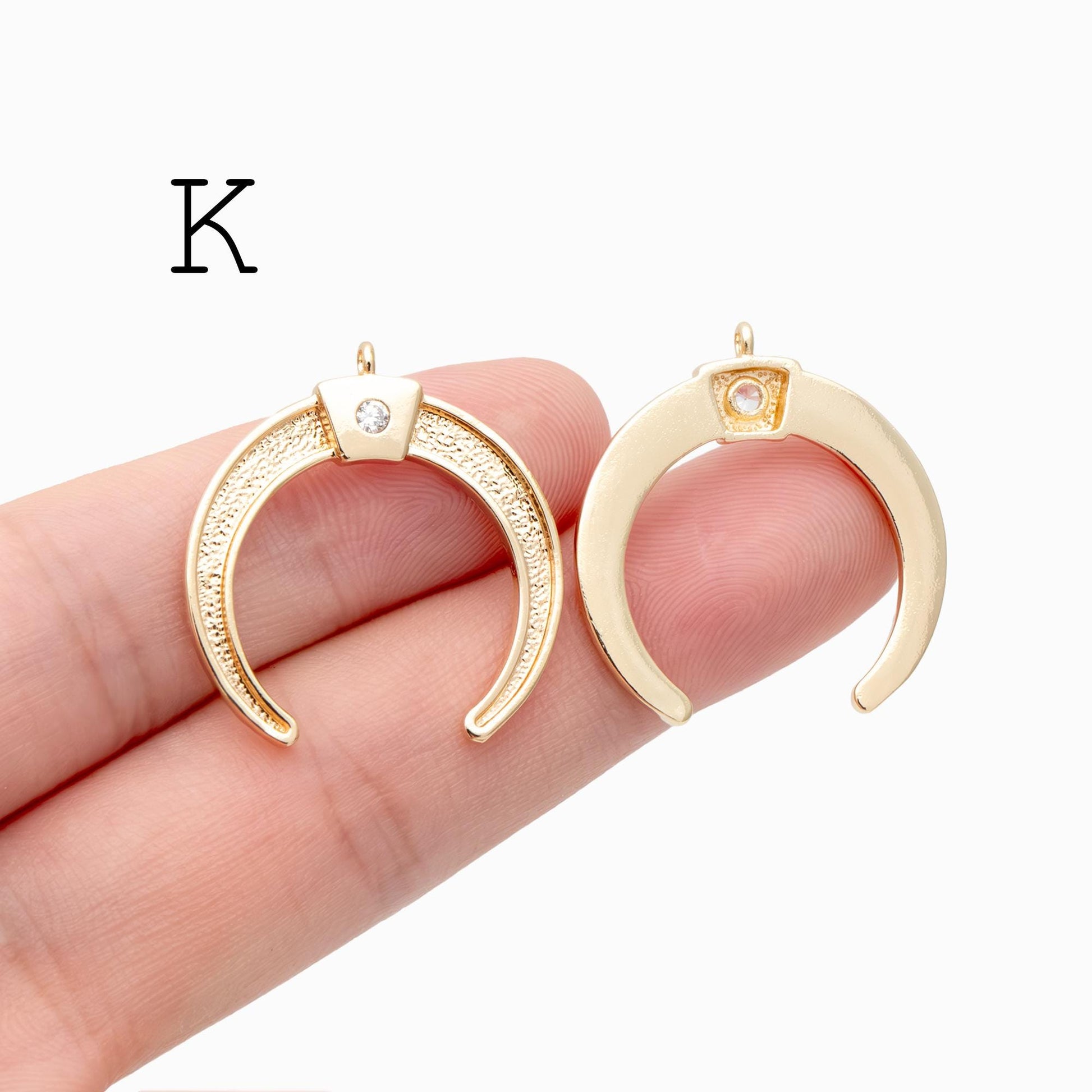 10pcs Gold/ Silver tone Moon Charms , 18K Gold/ Rhodium plated Brass, Moon Connector Pendants (GB-618)