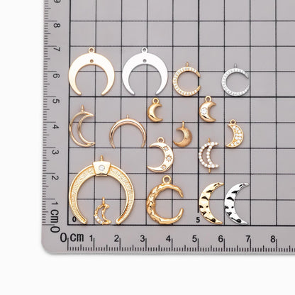 10pcs Gold/ Silver tone Moon Charms , 18K Gold/ Rhodium plated Brass, Moon Connector Pendants (GB-618)
