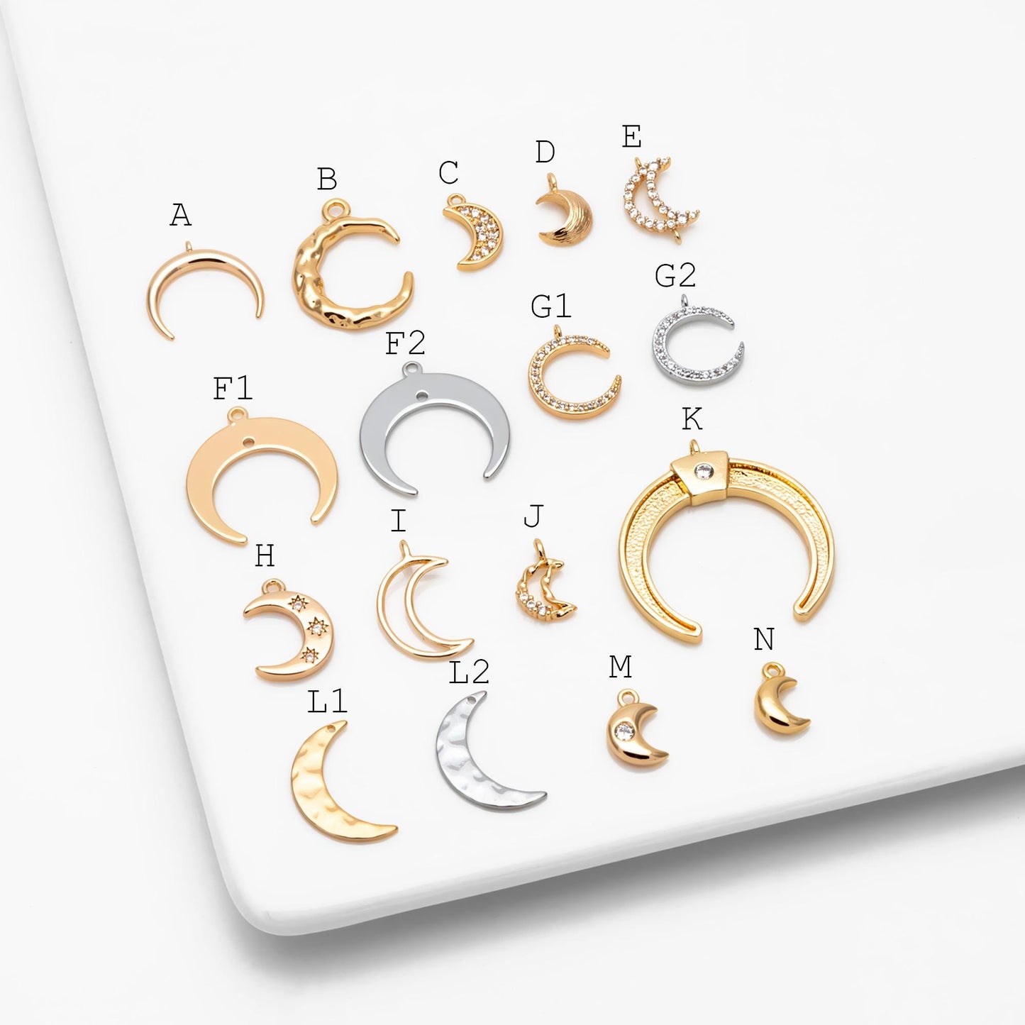 10pcs Gold/ Silver tone Moon Charms , 18K Gold/ Rhodium plated Brass, Moon Connector Pendants (GB-618)