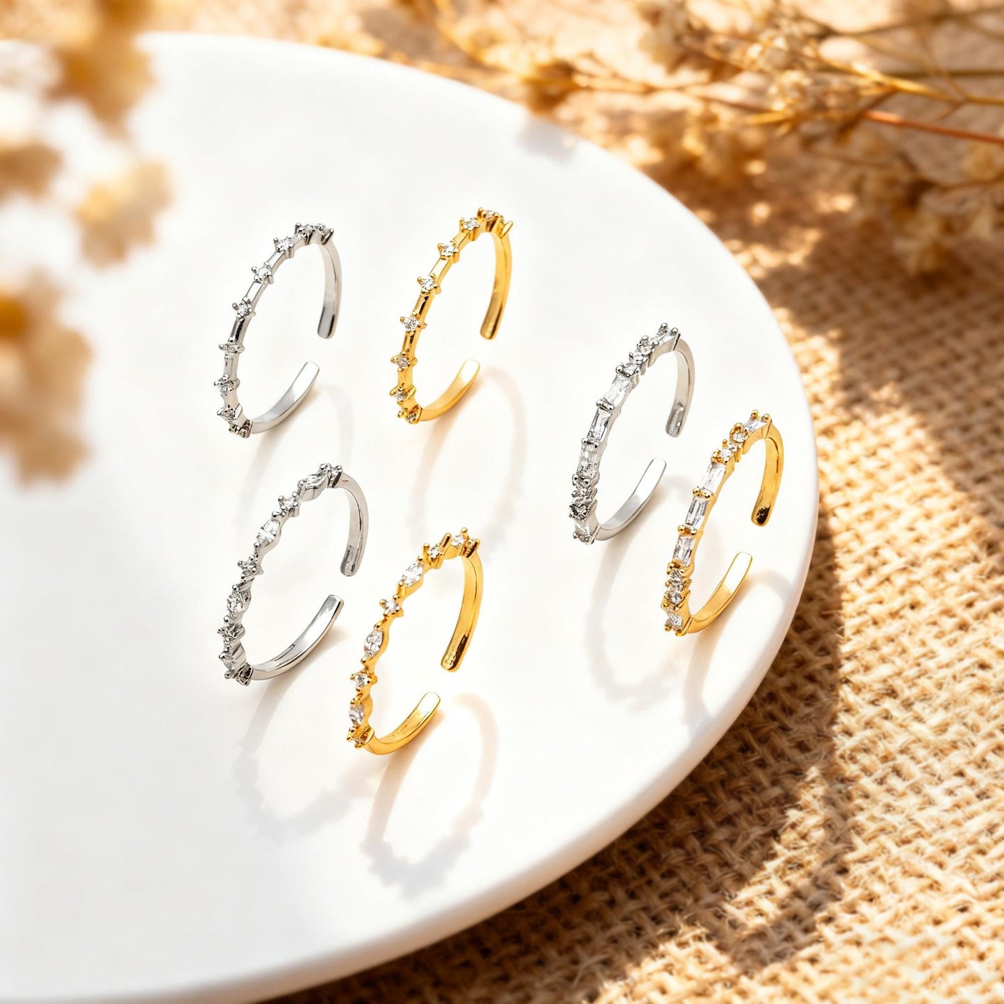 4pcs CZ Pave Finger Ring, Gold/ Rhodium plated Brass, Gift for Her, Stackable Ring, Minimalist Ring(#JZ-025)