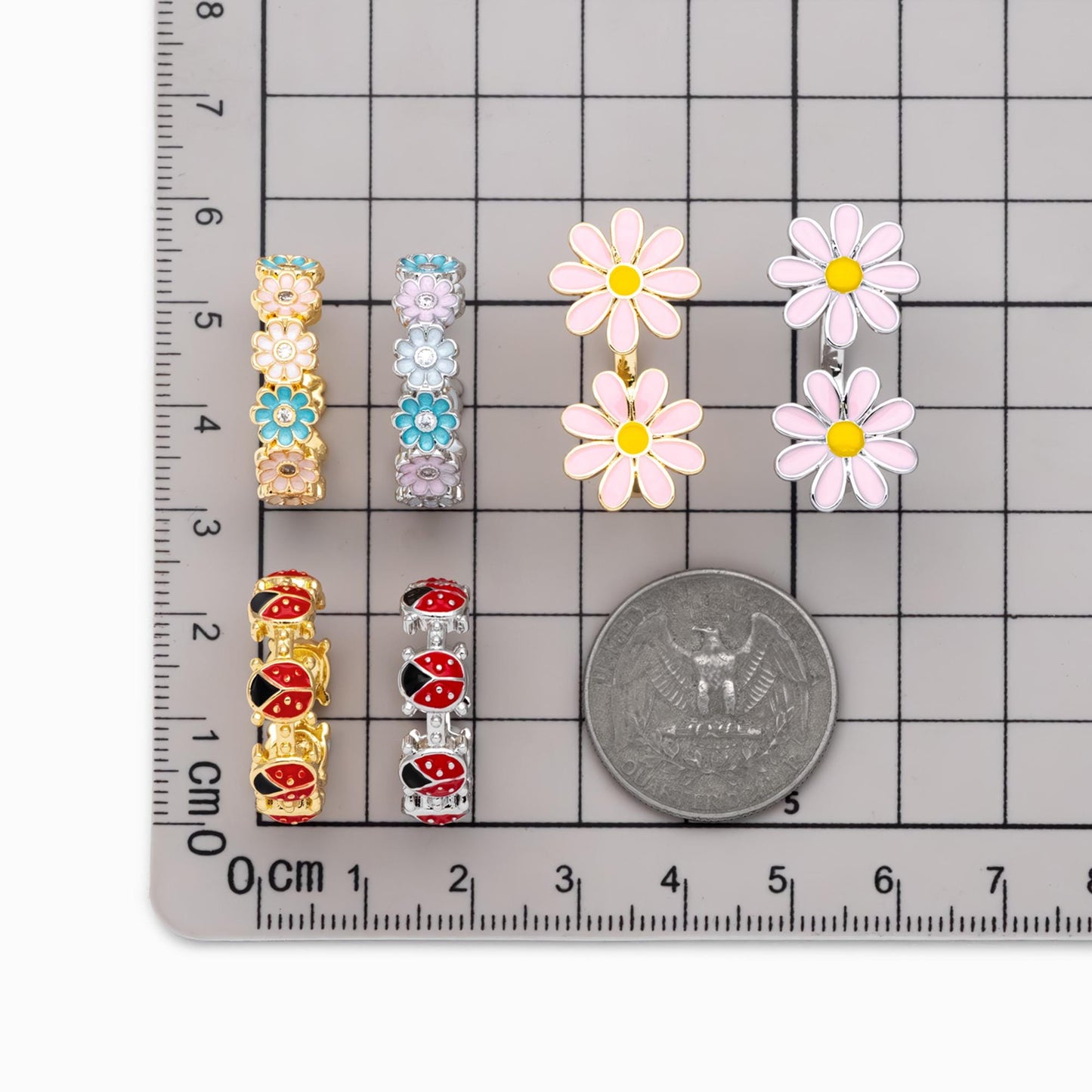 4pcs Gold/ Silver Tone Enamel Ring, Ladybug Ring, Daisy Ring, Everyday Ring, Dainty Rings, Adjustable Ring (#GB-4689)