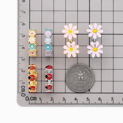 4pcs Gold/ Silver Tone Enamel Ring, Ladybug Ring, Daisy Ring, Everyday Ring, Dainty Rings, Adjustable Ring (#GB-4689)