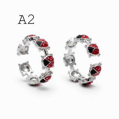 4pcs Gold/ Silver Tone Enamel Ring, Ladybug Ring, Daisy Ring, Everyday Ring, Dainty Rings, Adjustable Ring (#GB-4689)