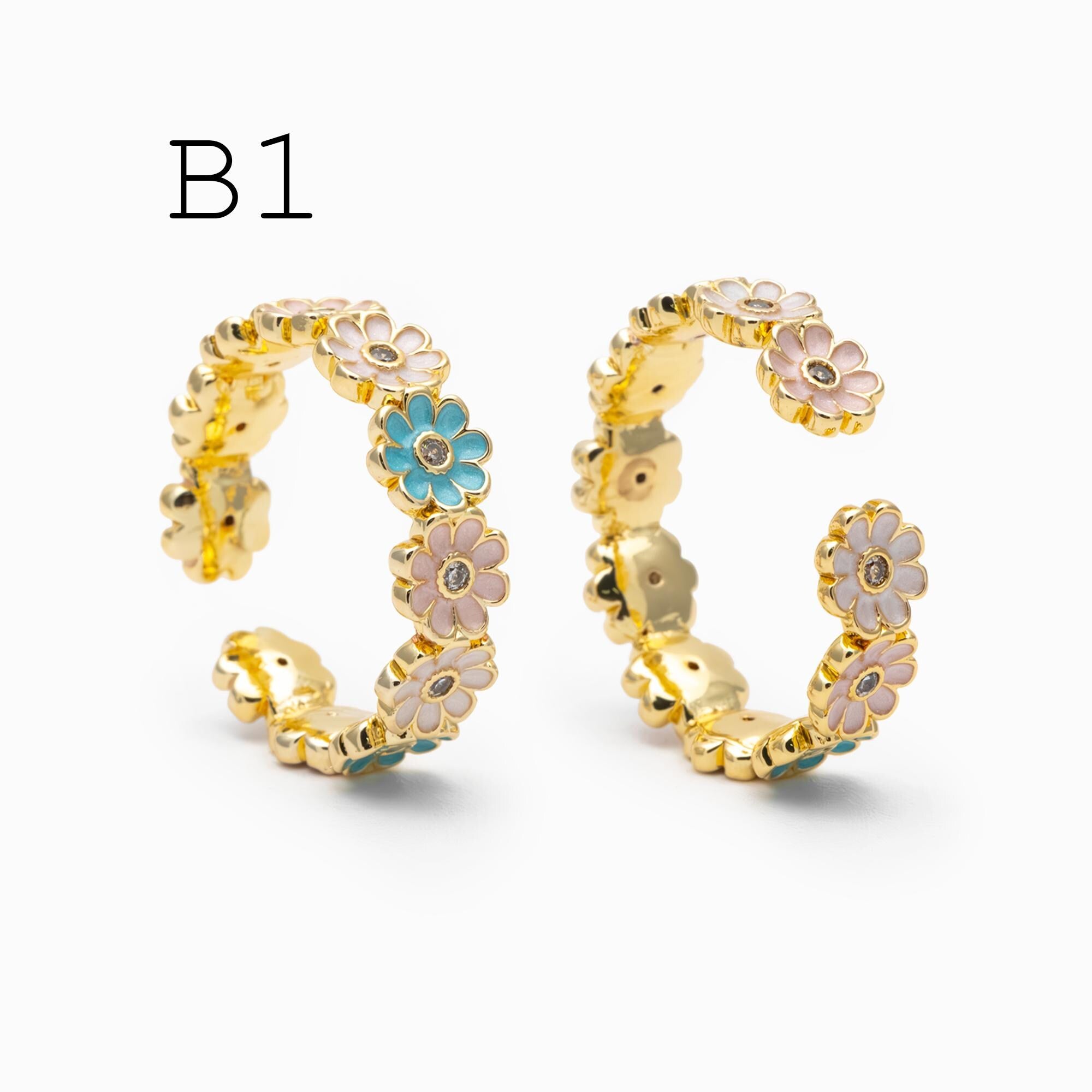 4pcs Gold/ Silver Tone Enamel Ring, Ladybug Ring, Daisy Ring, Everyday Ring, Dainty Rings, Adjustable Ring (#GB-4689)