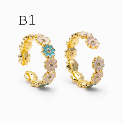 4pcs Gold/ Silver Tone Enamel Ring, Ladybug Ring, Daisy Ring, Everyday Ring, Dainty Rings, Adjustable Ring (#GB-4689)