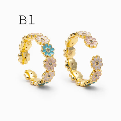 4pcs Gold/ Silver Tone Enamel Ring, Ladybug Ring, Daisy Ring, Everyday Ring, Dainty Rings, Adjustable Ring (#JZ-033)