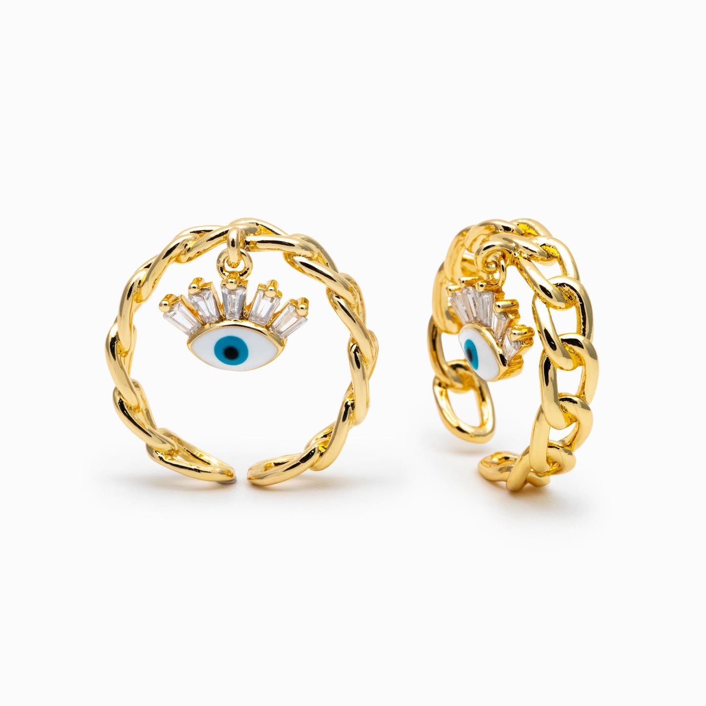 4pcs Gold/ Silver Chain Ring with Evil Eye Charm, Finger Ring, Adjustable Ring, Dainty Ring (#JZ-034)