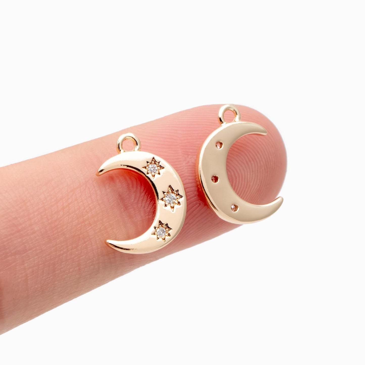 10pcs CZ paved Gold Moon Star Charms 14x10mm, 18K Gold plated Brass Moon Pendants (GB-618-H)