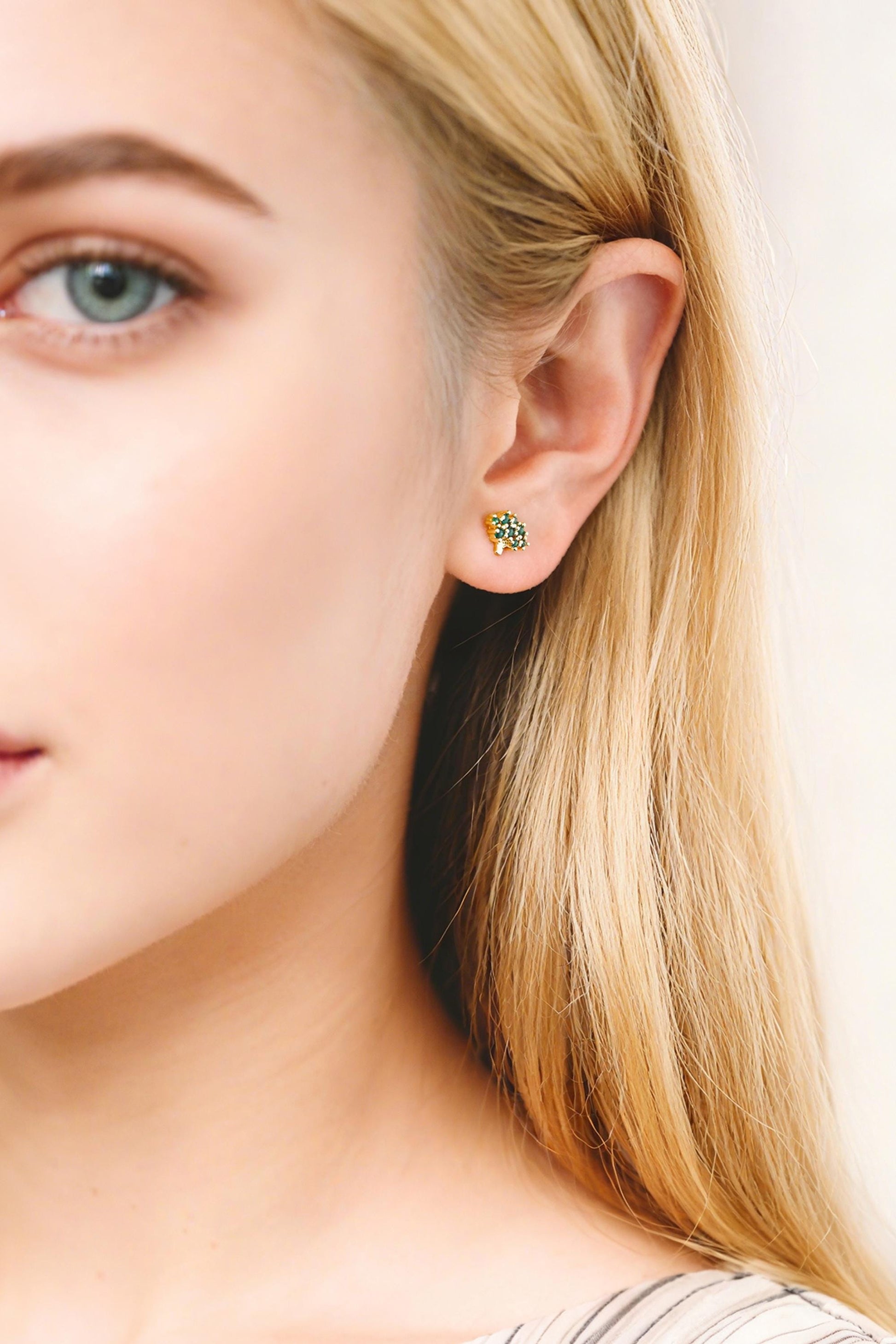 10pcs CZ Pave Gold Fruits and Vegetables Ear Posts, Gold Plated Brass Stud Earrings, Minimalist Summer Earrings (GB-3854)