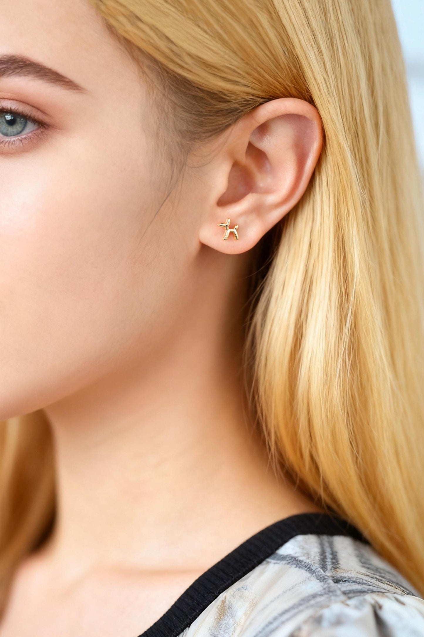 10pcs Gold/ Silver Tone Dog Earrings, 18K Gold/ Rhodium Plated Brass, Minimalist Balloon Dog Stud Earring (GB-4665)