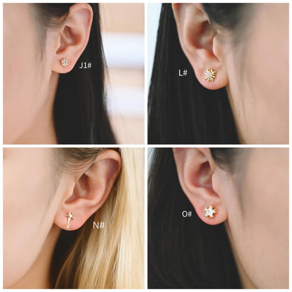 10pcs Minimalist Gold Stud Earring - Sun, Moon, Star Styles (#GB-3041)